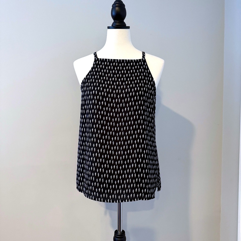 Worthington Black White Ikat Print Halter Neck Tank Top Women's Size S